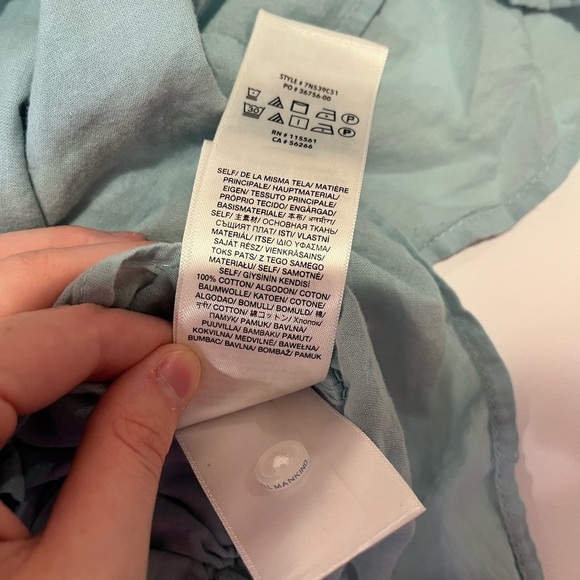 Y2K 7 For all Mankind Light Blue Button Up Off Shoulder Milkmaid Coquette Top XS - Picture 8 of 10